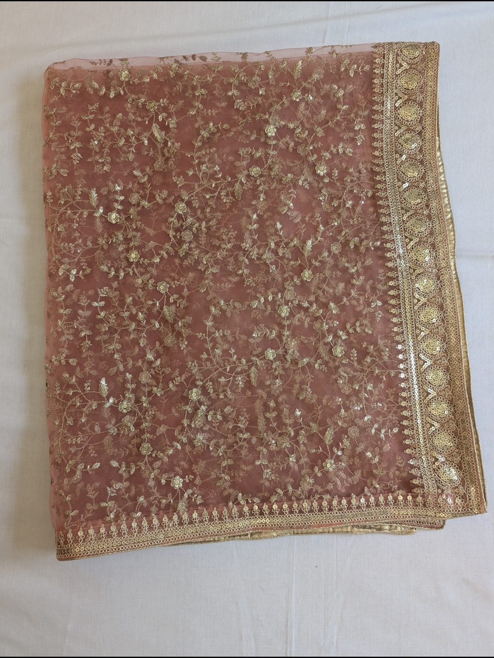 Heavy Embroidery work | Pink and gold Sequin Dupatta | Scarf | Chunni | Bridal